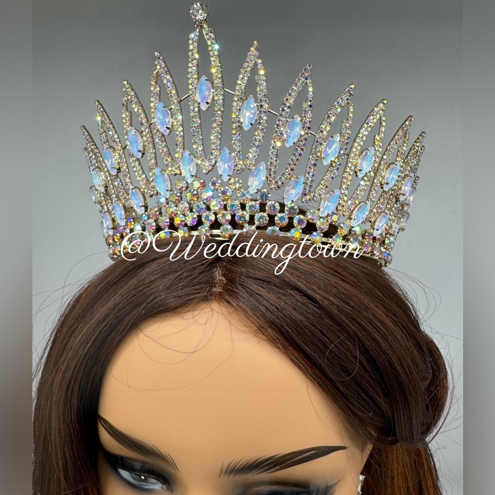 Crown tiara iridescent gold tone
